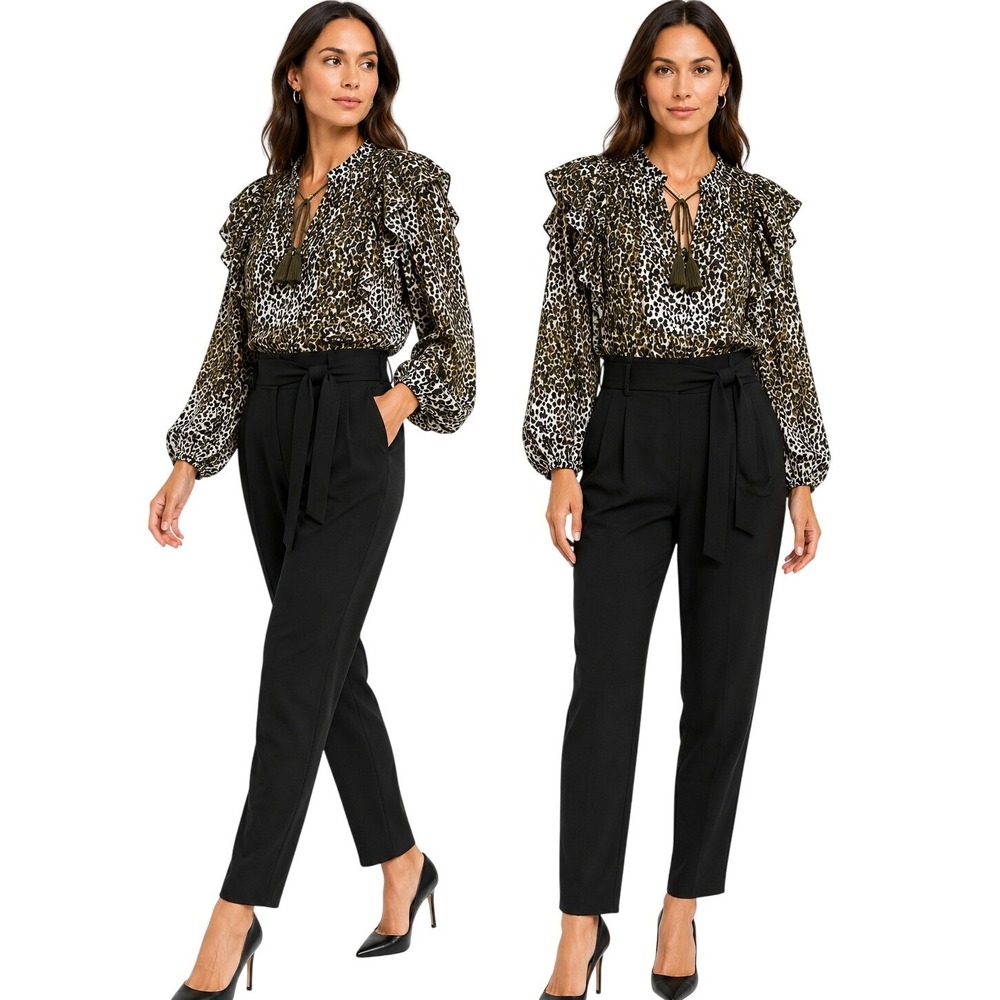 Ulla Johnson Carissa Leopard Print Ruffled Tassel Tie Oversized Blouse Size XS